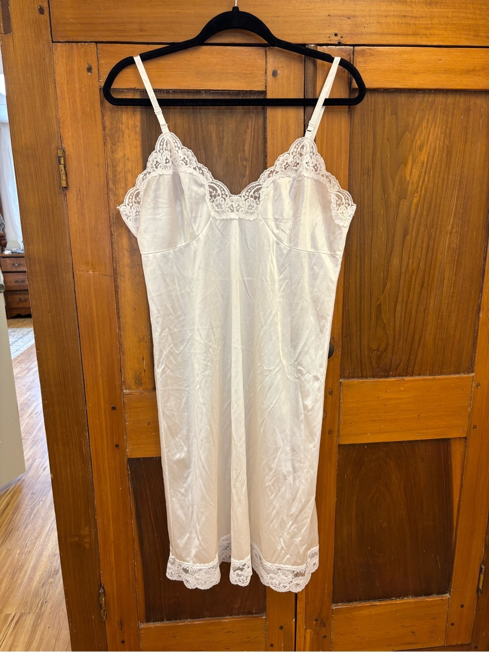 Vintage Sliperfection Lace-Trim Satin Slip Dress - White
